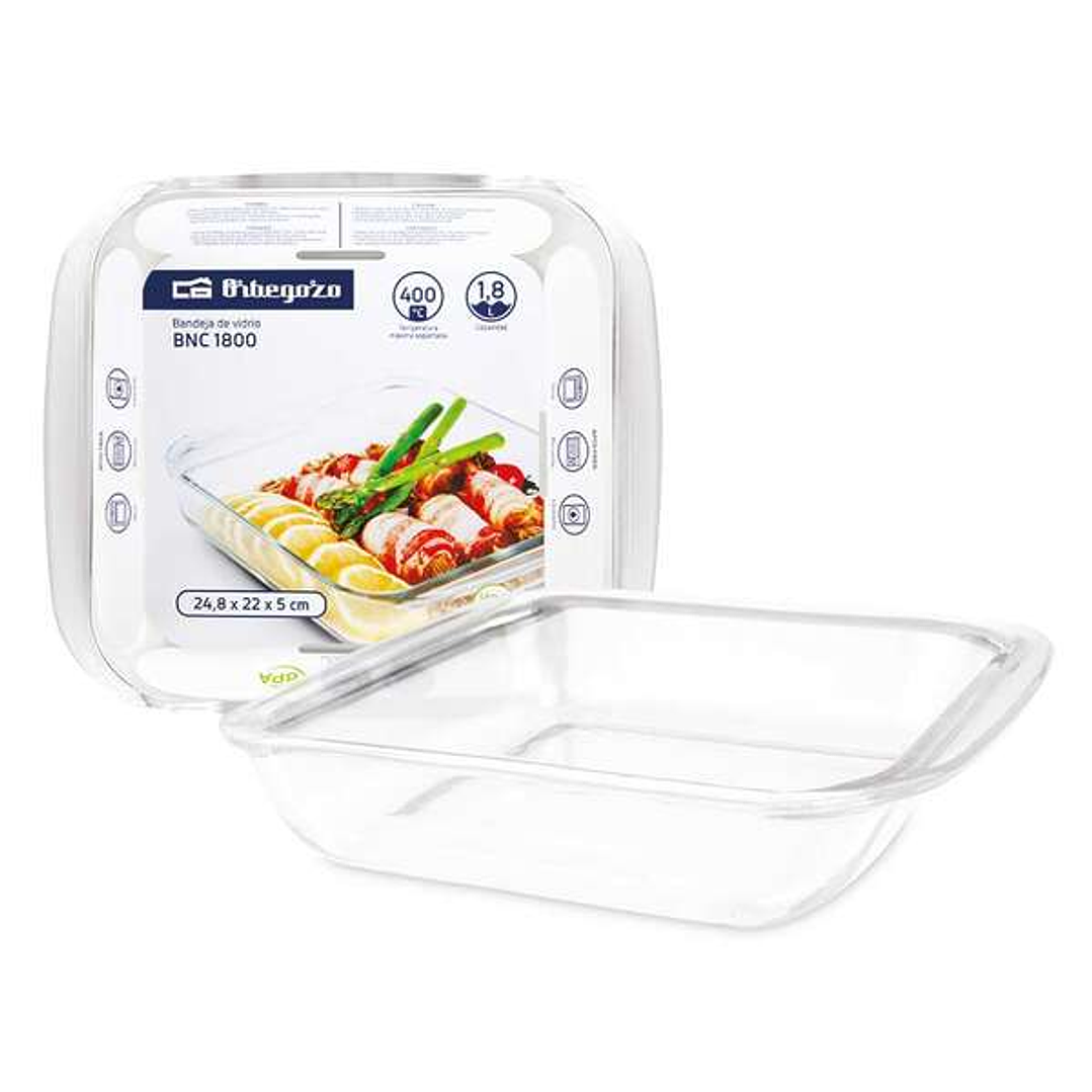 Orbegozo Serie BNC Bandejas de Vidrio - Versatilidad en tu Cocina - Resistencia y Durabilidad Unicas - Capacidadad 1.8L - Apto para Horno - Microondas 1