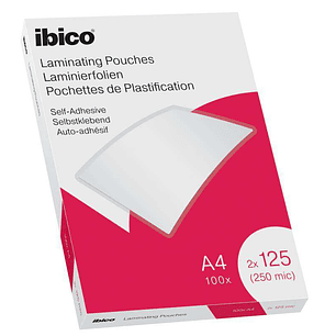 Ibico Caja de 100 Laminas de Plastificar Autoadhesivas A4 125 Micras  - Acabado Cristalino de Alto Brillo - Plastifica Papel, Fotos, Tarjetas de Visit