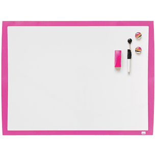 Nobo Pizarra Blanca Magnetica 585x430mm - Incluye Mini Rotulador de Pizarra, Imanes Estampados y Borrador - Color Fucsia