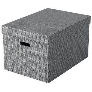 Esselte Pack de 3 Cajas Grandes de Almacenamiento con Tapa 355x305x510mm - Carton 100% Reciclado y Reciclable - Asas Integradas - Diseño Gris con Dibu