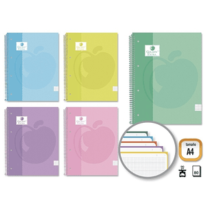 Golden Extra Cuaderno Espiral A4 80 Hojas 90grs Cuadricula 5x5 - Hojas Microperforadas con Banda de Color - Tapa Extradura Forrada - Colores Pastel Su
