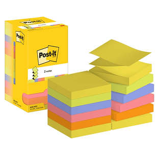 Post-It Pack de 12 Blocs de 100 Z-Notas Adhesivas Reposicionables - Forma Cuadrada - 76x76mm - Colores Surtidos