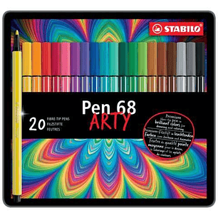 Stabilo Pen 68 Arty Caja Metalica de 20 Rotuladores - Punta de Fibra - Trazo de 1mm aprox. - Tinta a Base de Agua - Capuchon Ventilado - Colores Surti
