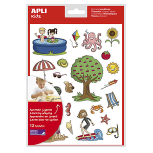 Apli Gomets Tematicos el Verano - 12 Hojas (288 Gomets) - Adhesivo Removible - Ilustraciones Educativas - Normas EN-71 y FSC - Adhesivo Base Agua - Li