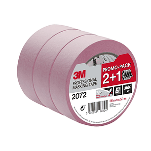 3M Pack de 3 Cintas de Enmascarar para Superficies Delicadas - 36mm x 50m - Promocion 2 + 1 Gratis - Color Rosa
