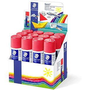 Staedtler Noris Expositor de 12 Barras de Pegamento 40gr - Sin Disolventes - Uso Escolar - Pega Papel, Cartulina, Tejido etc