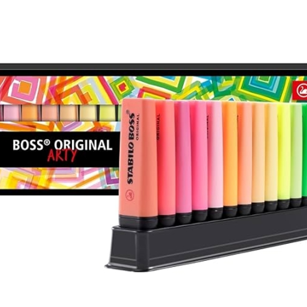 Stabilo Boss Arty Line Pack de 23 Marcadores Fluorescentes - Trazo entre 2 y 5mm - Recargable - Tinta con Base de Agua - Colores Surtidos 1
