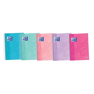 Oxford School Touch A5+ Europeanbook Libreta Espiral 120 Hojas Cuadricula 5x5 con Bandas de Color - Tapa Extradura con Tacto Suave - Colores Pastel Su