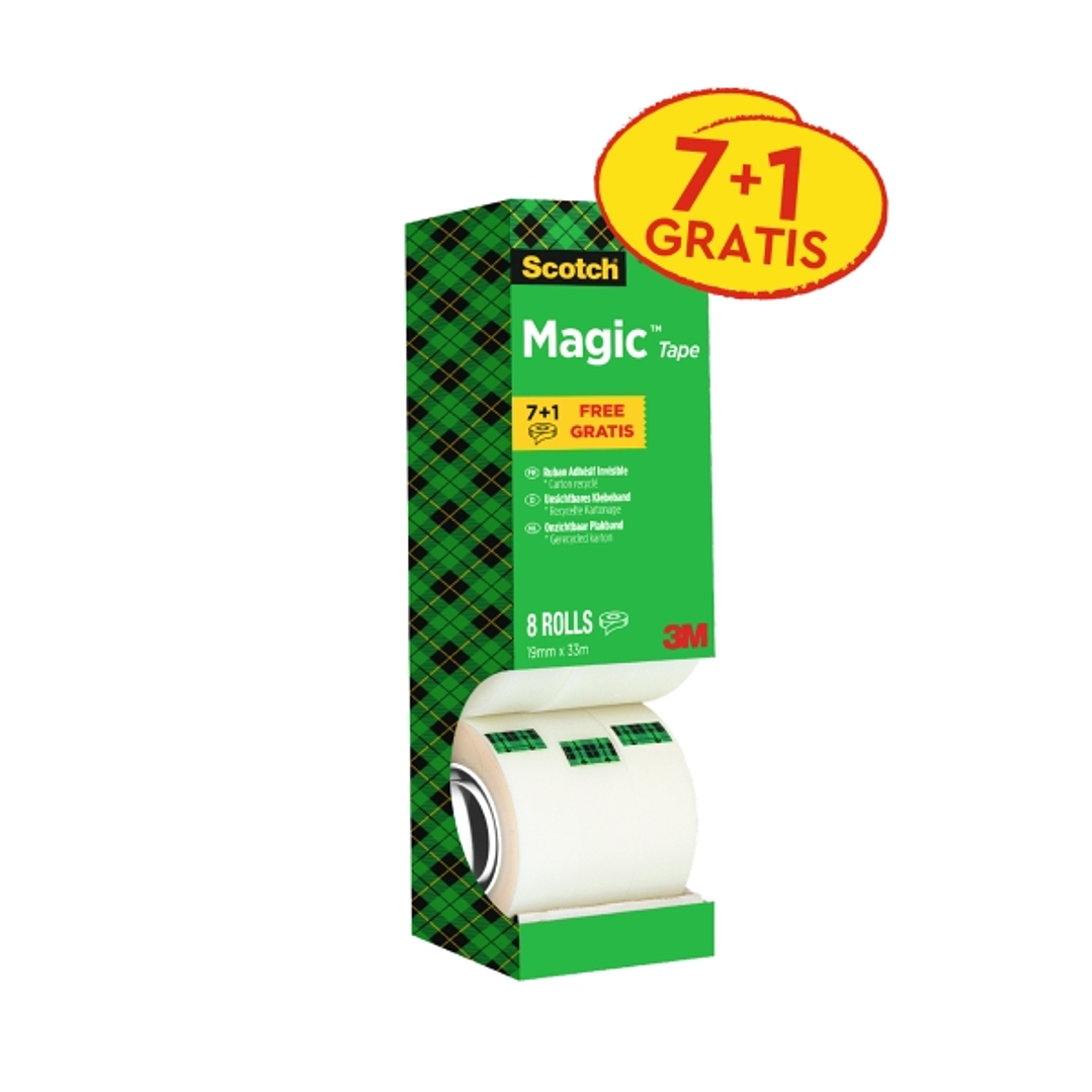 Scotch Magic Pack Ahorro de 8 Rollos de Cinta Adhesiva Invisible 19mm x 33m - Color Transparente 1