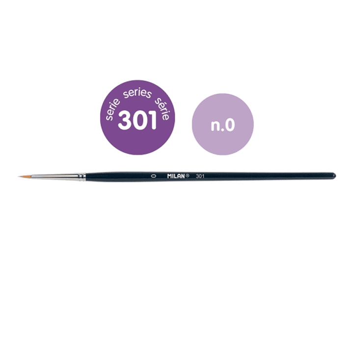 Milan 301 Pack de 12 Pinceles para Trabajos Finos Numero 0 - Bolsa con Colgador - Pelo Sintetico - Color Negro 1