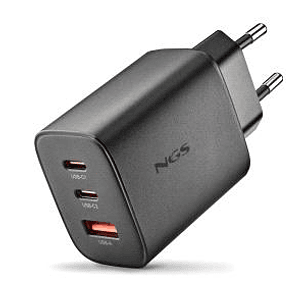 NGS ERA 65W Cargador de Pared Ultrarrapido GaN - 2 USB-C y 1 USB-A - Color Negro