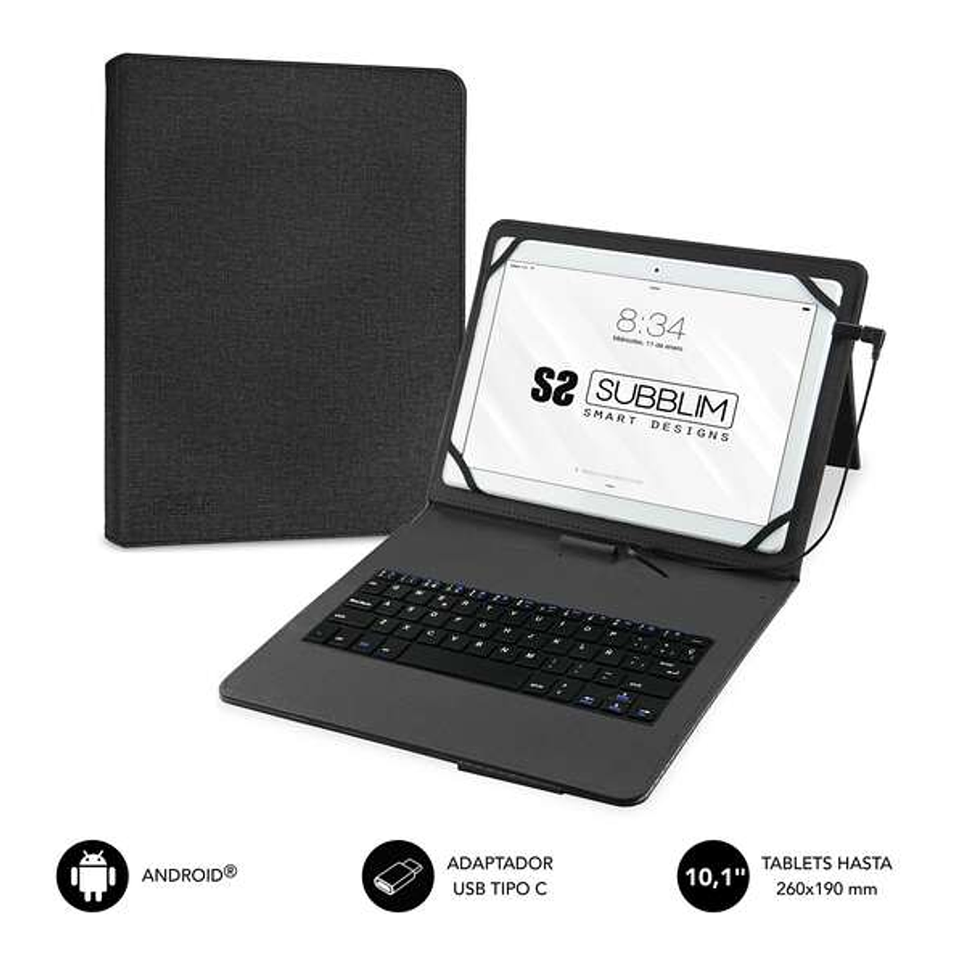 Subblim Keytab Pro USB - Teclado con Funda Universal para Tablets - Comodidad y Flexibilidad al Escribir - Angulo Ideal para Escribir o Ver Videos - A 1