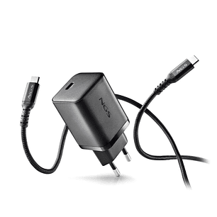 NGS Bud 65W Cargador GaN Universal de Pared 65W Ultrarapido - USB-C PD & PPS - Cable USB-C 1.5m - Color Negro