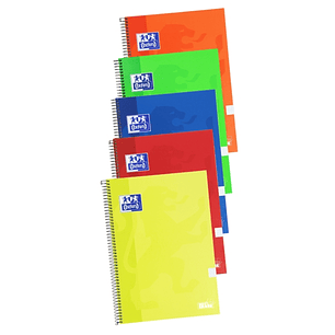 Oxford School Classic Write&Erase Cuaderno Espiral Folio 80 Hojas Cuadricula 4x4mm con Margen - Tapa Extradura - Colores Surtidos
