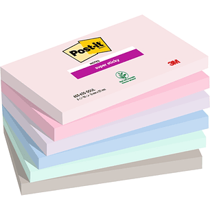 Post-It Super Sticky Pack de 6 Blocs de 90 Notas Adhesivas Reposicionables - Forma Rectangular - 127x76mm - Colores Surtidos