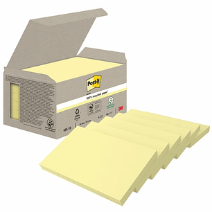 Post-It Pack de 6 Blocs de 100 Notas Adhesivas Recicladas - Forma Rectangular - 76x127mm - Color Amarillo Claro