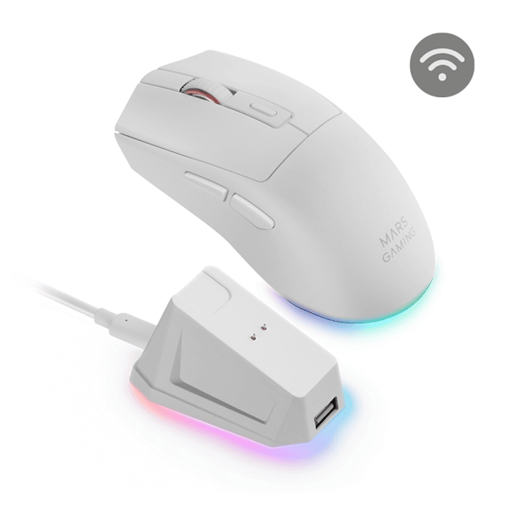 Mars Gaming MM-T3 Raton Inalambrico Ultraligero - 14400dpi - Bluetooth 5.0 - Rf 2.4Ghz - Switches HUANO - Base con Luces RGB - 7 Botones Configurables 1