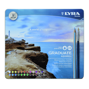 Lyra Graduate Pack de 24 Lapices de Colores Acuarelables con 1 Pincel Incluido - Hexagonal - Estuche de Metal - Colores Surtidos