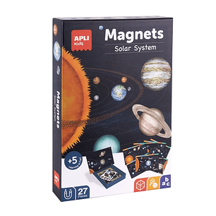 Apli Juego Magnetico El Sistema Solar - Introduccion al Sistema Solar, Fases Lunares, Estaciones y Constelaciones - Incluye 27 Imanes de Letras y 7 Fi