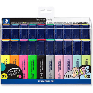 Staedtler Textsurfer Classic 364 Pack de 20 Marcadores Fluorescentes - Punta Biselada - Trazo entre 1 - 5mm - Tinta con Base de Agua - Colores Surtido