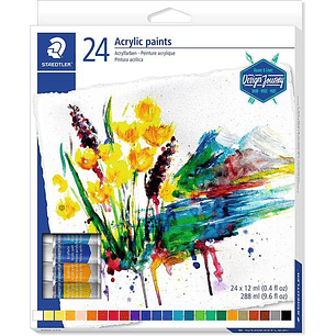 Staedtler 8500 Pack de 24 Tubos de Pintura Acrilica - Facil de Mezclar - Para Amplia Variedad de Superficies - Colores Surtidos