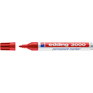 Edding 3000 Rotulador Permanente - Punta Redonda de 1.5mm - Trazo entre 1.5 y 3mm - Recargable - Secado Rapido - Color Rojo
