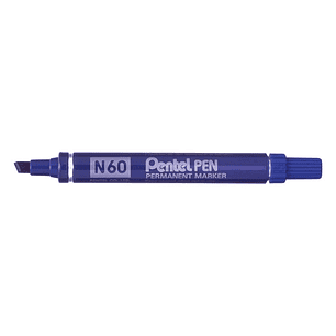 Pentel Pen N60 Rotulador Permanente - Punta Biselada Resistente y Duradera - Resistente a Agua y Luz - Color Azul