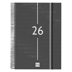 Finocam Year Agenda de Espiral - Tapa Ligera - Formato E40 - 230x29x297mm - 1 Dia por Pagina - Color Negro