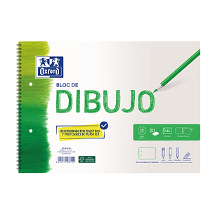 Oxford Dibujo Escolar Bloc Espiral Dibujo A4+ - Tapa Blanda/Contratapa Rigida - 20 Hojas 130gr - con Recuadro y 2 Taladros
