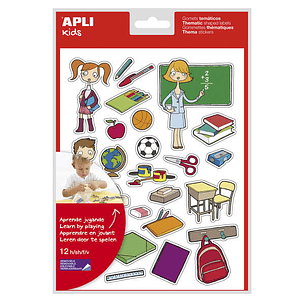 Apli Gomets Tematicos la Escuela - 312 Unidades - Adhesivo Removible - Ilustraciones Educativas - Formato Ideal para Escuelas - Cumple Normas EN-71 y 