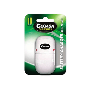 Cegasa Cargador Compacto de Pilas AA/AAA - Recargas Ilimitadas - Facil de Usar - Ideal para el Hogar - Color Blanco