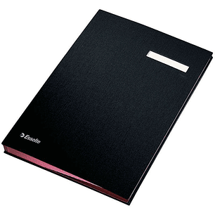 Esselte Portafirmas con 20 Separadores - Cubiertas Forradas de Plastico - Ventana Transparente en el Separador - Color Negro