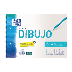 Oxford Dibujo Escolar Bloc Espiral A4+ - Tapa Blanda/Contratapa Rigida - 20 Hojas 130gr Liso - 2 Taladros