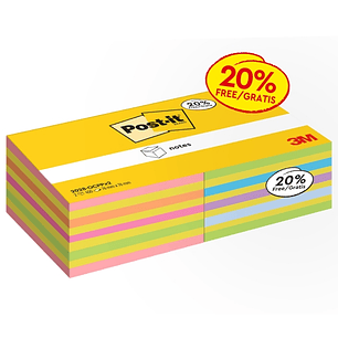 Post-It Pack de 2 Cubos de 450 Notas Adhesivas Reposicionables - Forma Cuadrada - Colores Surtidos