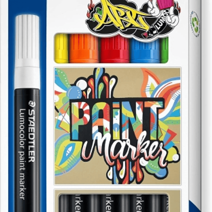 Staedtler Lumocolor 349 Pack con 6 Marcadores Acrilicos Permanentes - Trazo 2.4 mm aprox. - Tinta Base de Agua - Colores Surtidos 1