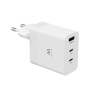 Ewent EW1323 Cargador USB-3 Puertos - Salida Maxima 65W - 1 USB A y 2 USB C - Color Blanco