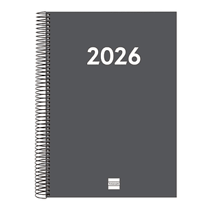 Finocam Espiral Recambio Anual 2026 para Agendas Duo - Anual 2026 - Formato E40 - 230x29x297mm - 1 Dia por Pagina - Color Gris Oscuro