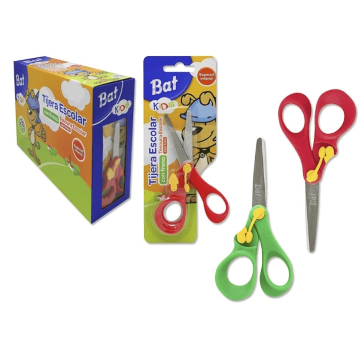 Bismark Bat Tijera Escolar 13cm con Freno Quality - Mangos en Plastico - Punta Roma - 2 Colores Surtidos 1