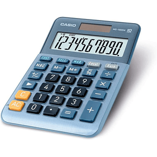 Casio MS-100EM Calculadora de Sobremesa Pequeña - Pantalla LCD de 10 Digitos - Alimentacion Solar y Pilas - Color Azul