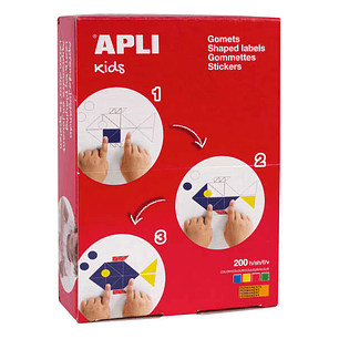 Apli Caja de 8.200 Gomets Redondos - 3 Medidas Ø 10 mm, Ø 15mm y Ø 23mm - Ideal Escuelas Infantiles y Colegios - Adhesivo Permanente - Colores Surtido