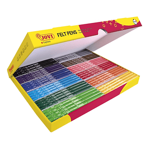 Jovi Felt Pens Caja de 144 Rotuladores - Punta Resistente - Capuchon Ventilado - Grip Triangular Ergonomico - Tinta de Gran Fijacion - Ideal para Cole