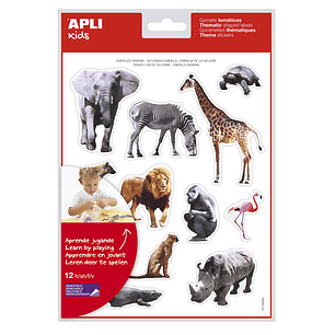 Apli Gomets Tematicos Realistas Animales Sabana - 144 Gomets - Adhesivo Removible - Ideal para Desarrollar Habilidades Motoras - Adhesivo Base Agua - 
