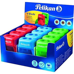 Pelikan V-Blade Sacapuntas Doble Orificio + Deposito - Colores Azul, Rojo y Verde