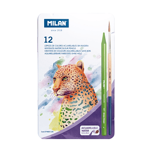 Milan Pack de 12 Lapices de Colores Acuarelables - Caja Metalica - Todo Mina - Incluye Pincel - Colores Surtidos
