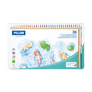 Milan Pack de 36 Lapices de Colores Acuarelables - Caja Metalica - Mina Gruesa - Incluye Pincel - Colores Surtidos