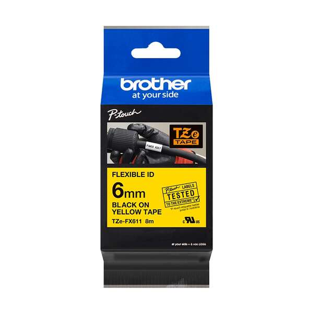 Brother TZeFX611 Cinta Laminada Flexible Original de Etiquetas - Texto negro sobre fondo amarillo - Ancho 6mm x 8 metros 1