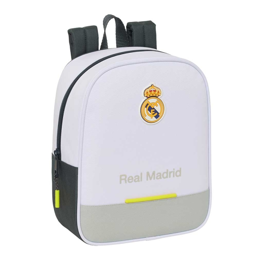 Safta Real Madrid Mochila Guarderia de 6L - Adaptable a Carro - Tarjeta de Identificacion Personal - Cierre de Cremallera - 22x27x10cm - Color Blanco  1