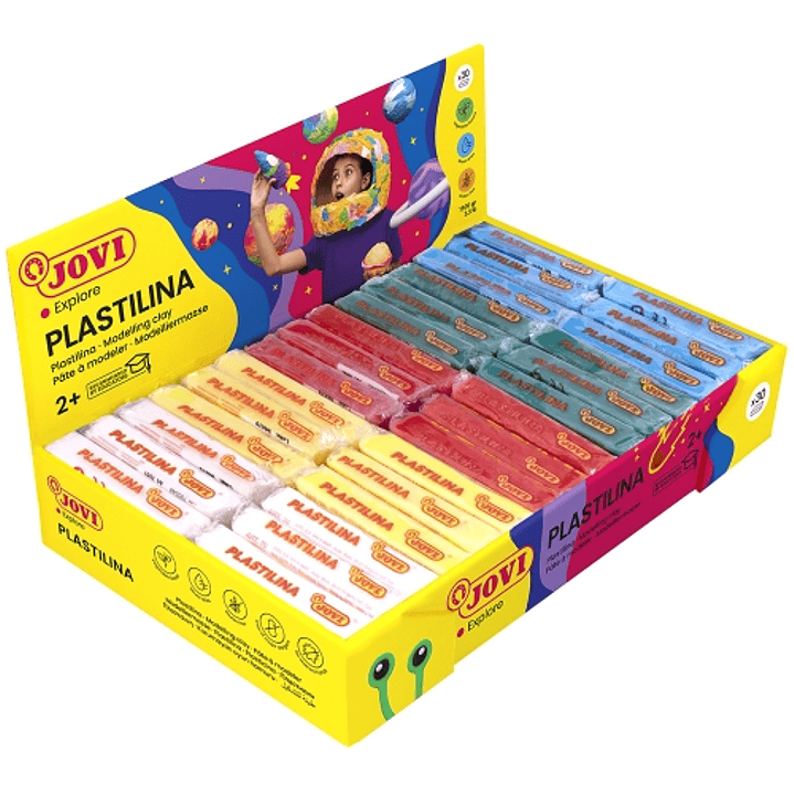 Jovi Expositor de 30 Pastillas de Plastilina 50gr - Colores Basicos - Muy Moldeable - No Se Seca - Color Surtido 1