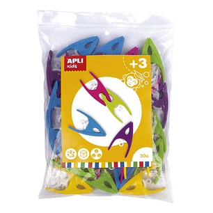 Apli Pinzas de Plastico para Niños - Tamaño 60x33x15 - Colores Surtidos: Amarillo, Fucsia, Lila, Verde y Azul - Alto Valor Didactico - Formato Maxi
