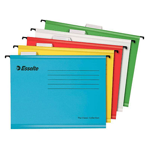 Esselte Classic Pack de 10 Carpetas Colgantes Reforzadas A4 - Visores de Plastico Transparente - Etiquetas Blancas - 100% Carton Kraft Reciclado - Col